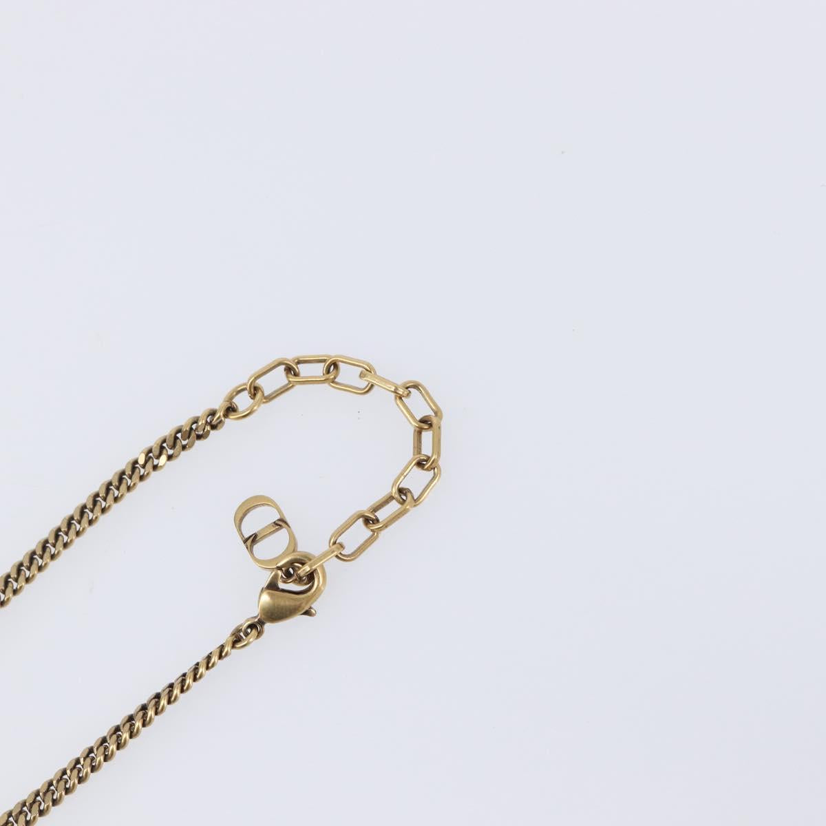 Christian Dior Necklace Metal Gold Tone Green Auth BA16879V