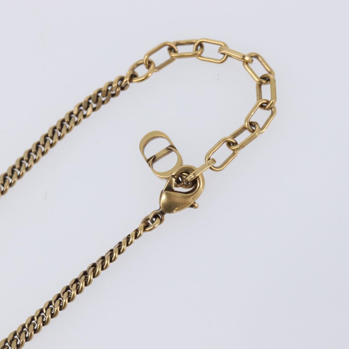 Christian Dior Necklace Metal Gold Tone Green Auth BA16879V