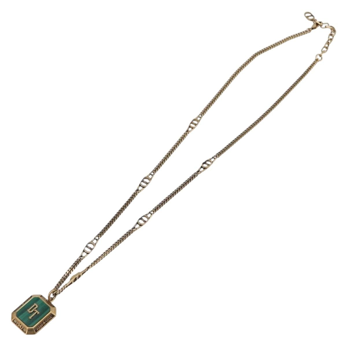 Christian Dior Necklace Metal Gold Tone Green Auth BA16879V