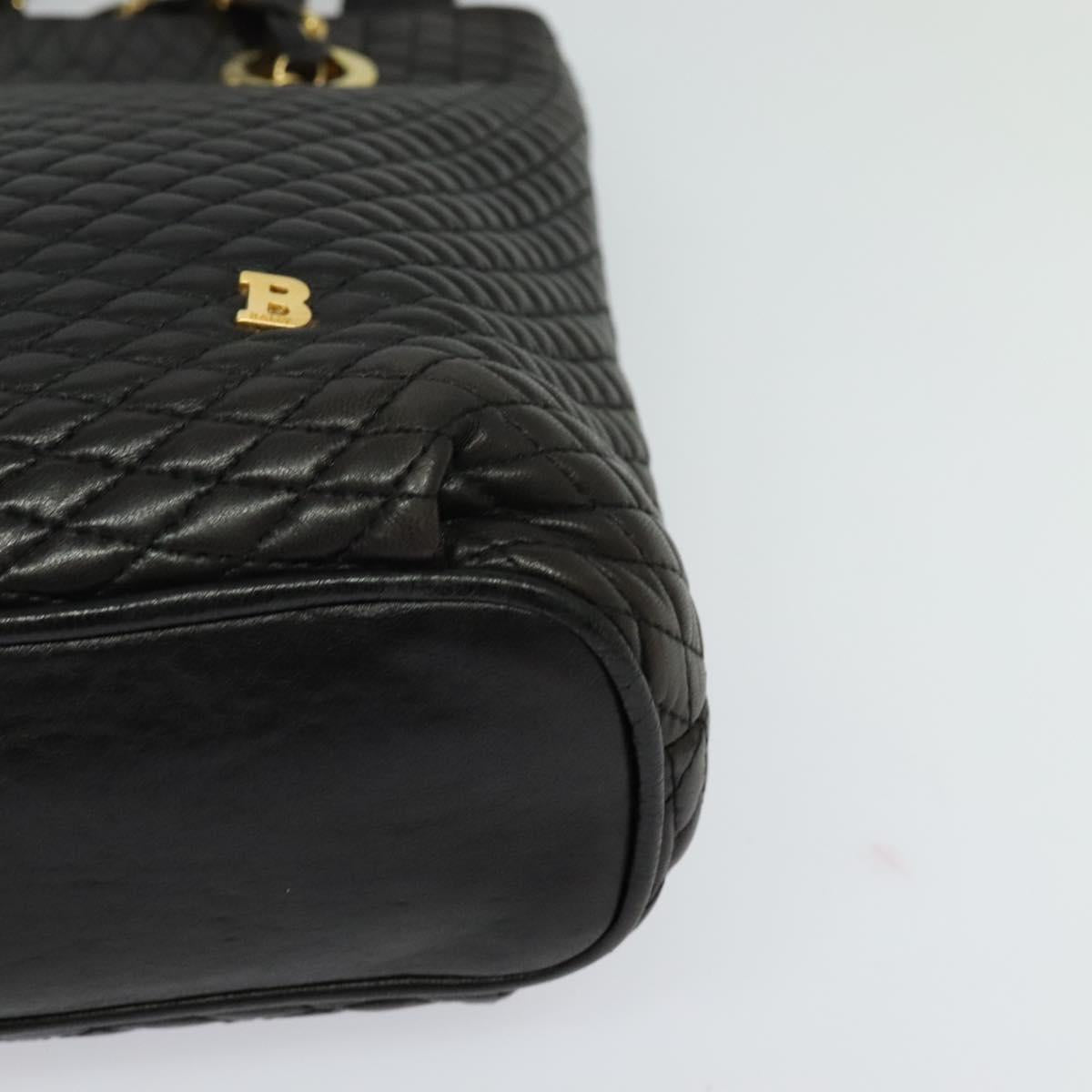 BALLY Quilted Chain Shoulder Bag Leather Black Gold Auth BA1691