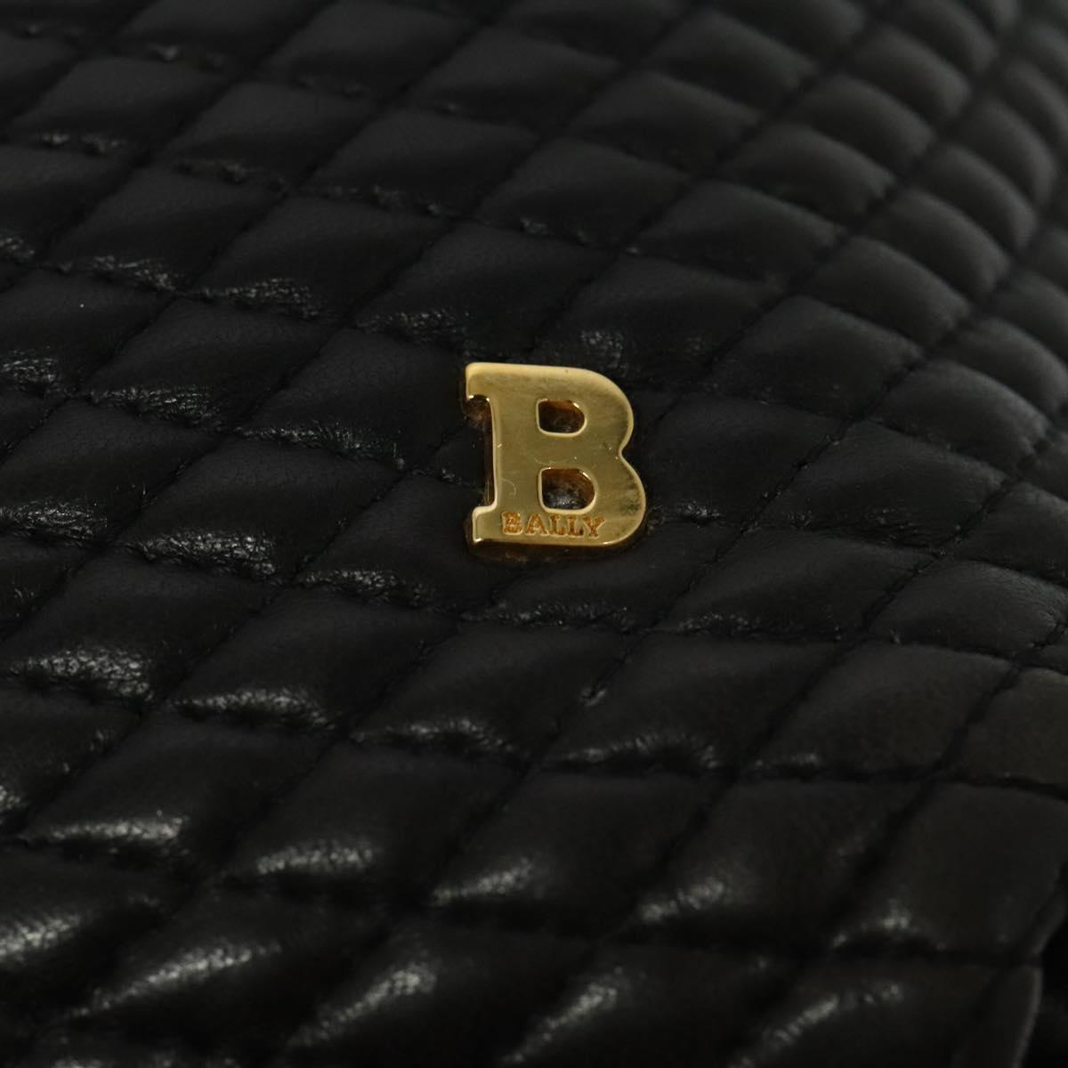 BALLY Quilted Chain Shoulder Bag Leather Black Gold Auth BA1691