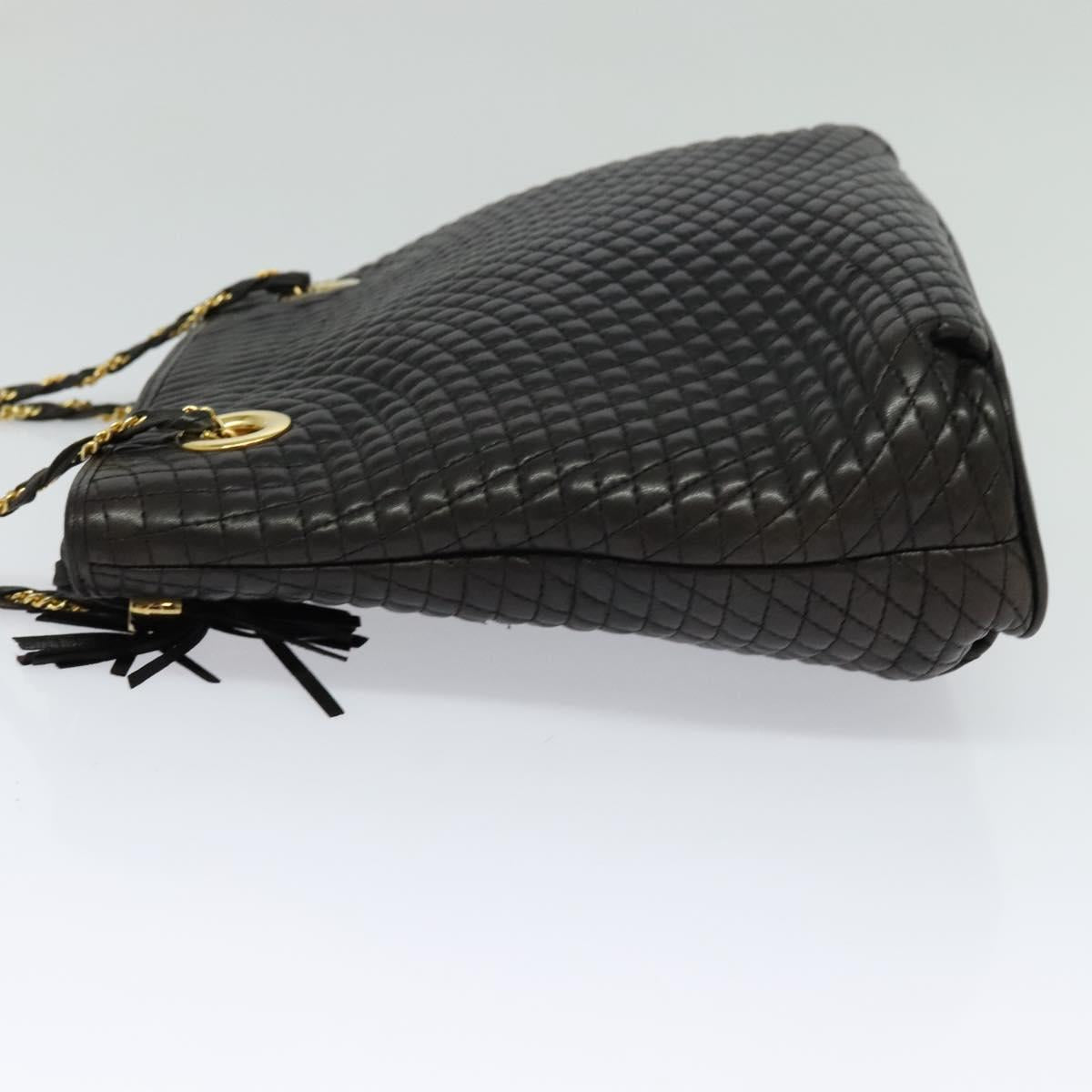 BALLY Quilted Chain Shoulder Bag Leather Black Gold Auth BA1691