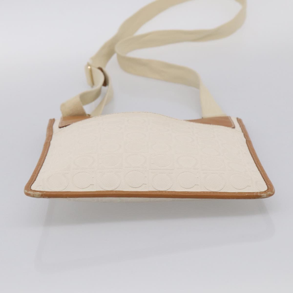 Salvatore Ferragamo Gancini Shoulder Bag Leather White Brown Auth BA16913