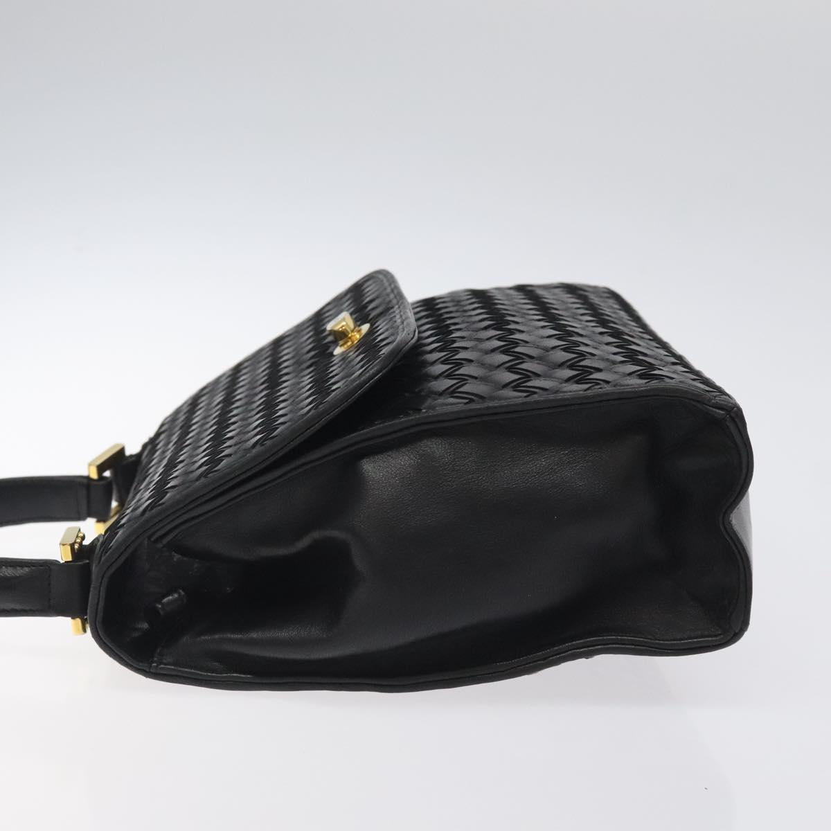 BALLY Hand Bag Leather Black Gold Auth BA1692