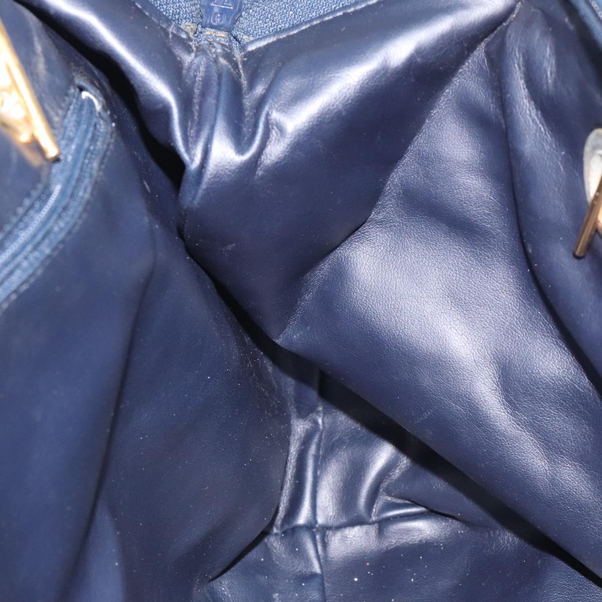 BALLY Shoulder Bag Leather Navy Gold Auth BA1693