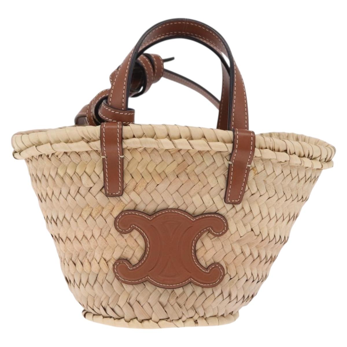 CELINE Teen Classic Panier Hand Bag Raffia Beige Brown Auth BA16985V