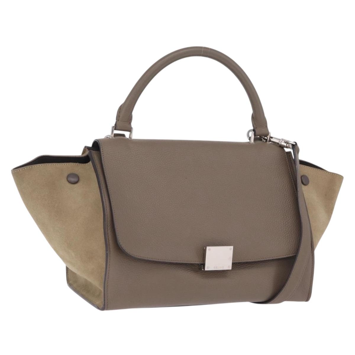 CELINE Trapeze Hand Bag Suede 2way Beige Silver Auth BA16986V