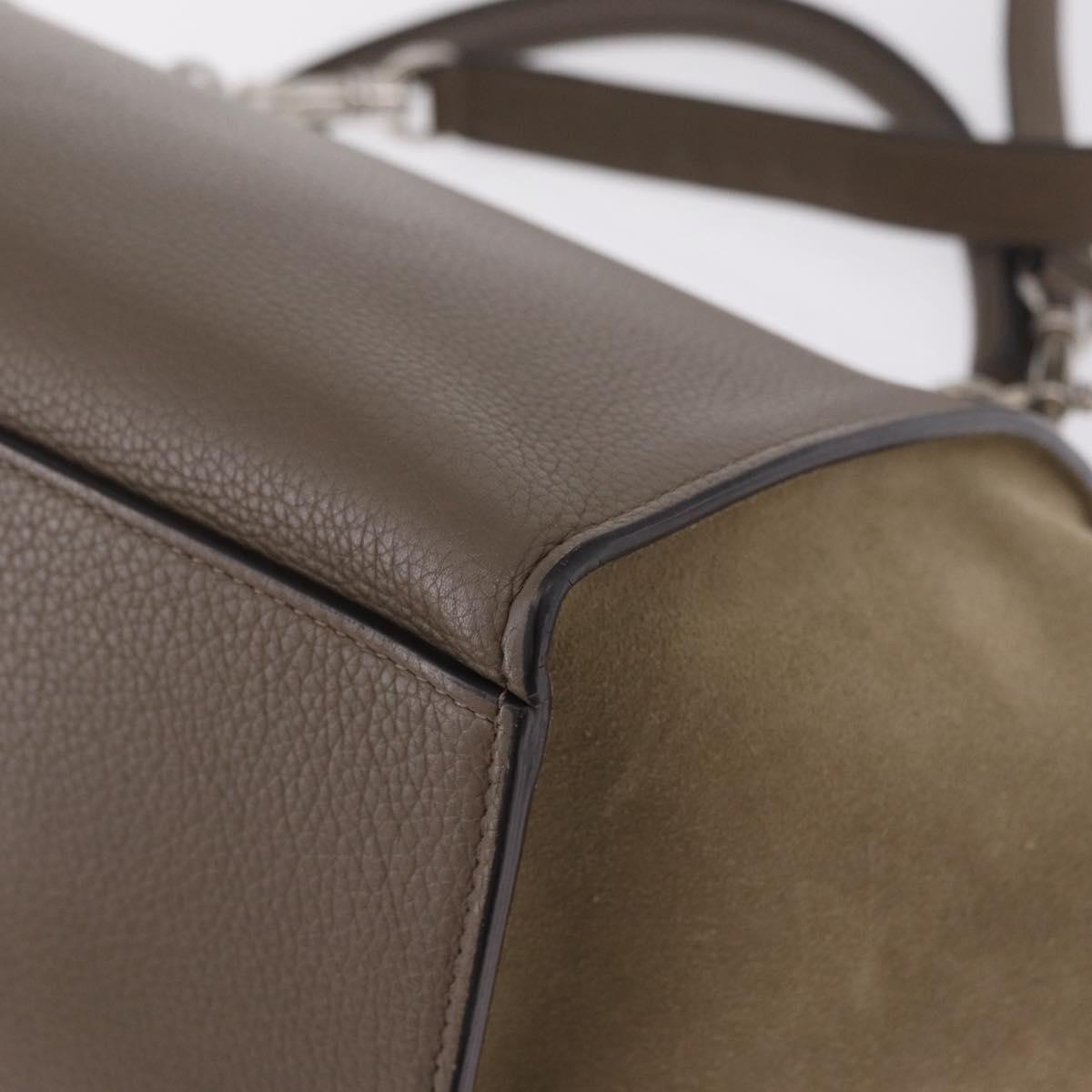 CELINE Trapeze Hand Bag Suede 2way Beige Silver Auth BA16986V