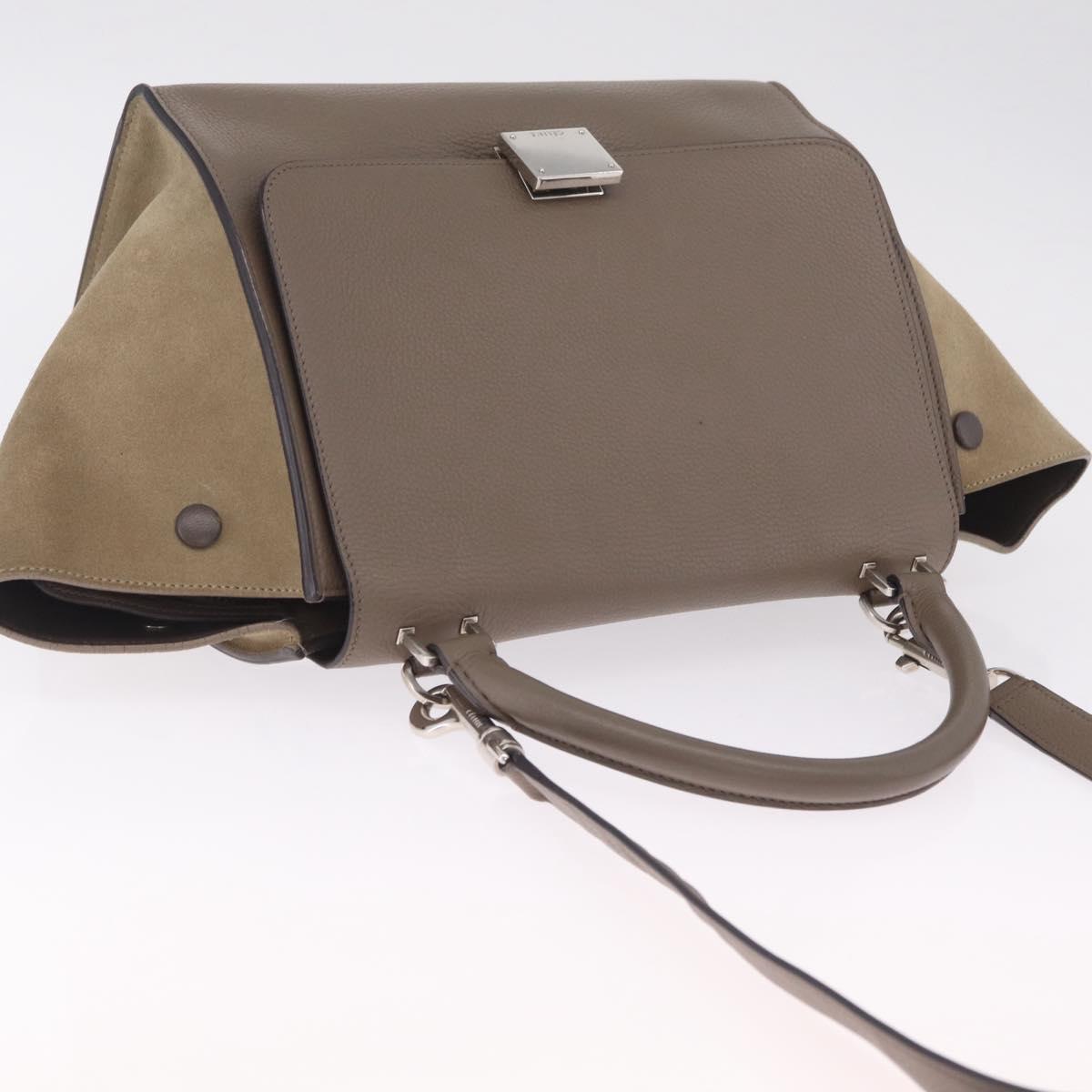 CELINE Trapeze Hand Bag Suede 2way Beige Silver Auth BA16986V