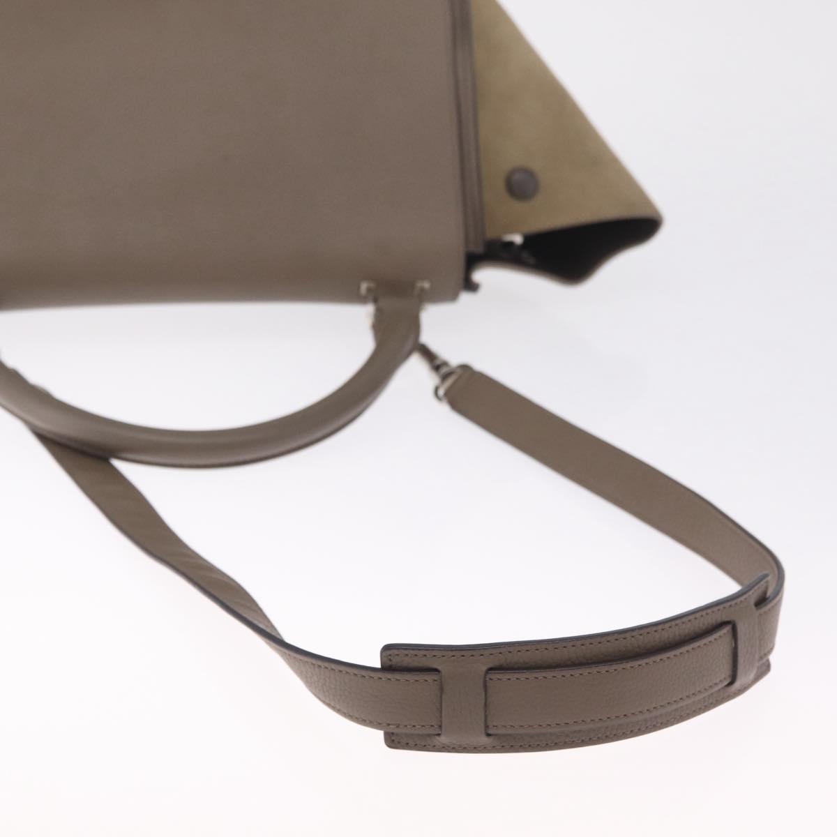 CELINE Trapeze Hand Bag Suede 2way Beige Silver Auth BA16986V