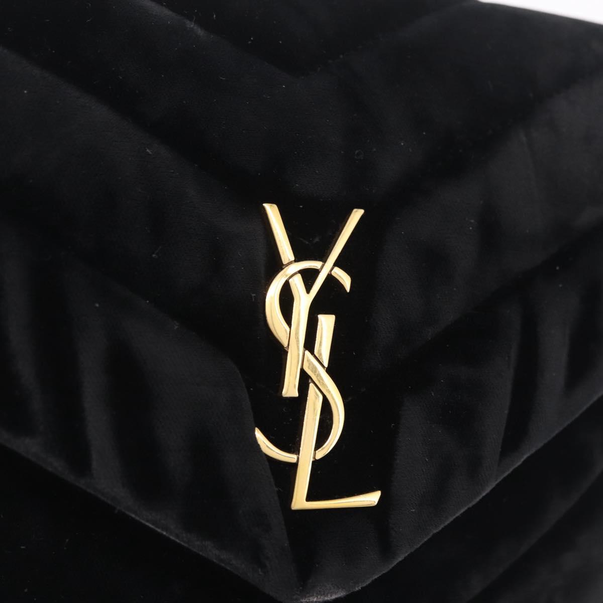 Saint Laurent Lulu Shoulder Bag Velvet Black Gold 467072 Auth BA16988V