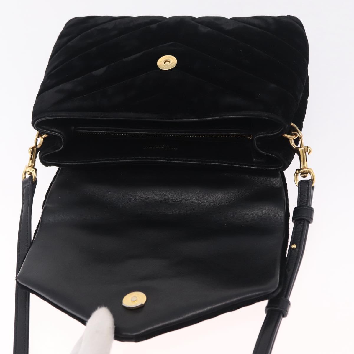 Saint Laurent Lulu Shoulder Bag Velvet Black Gold 467072 Auth BA16988V