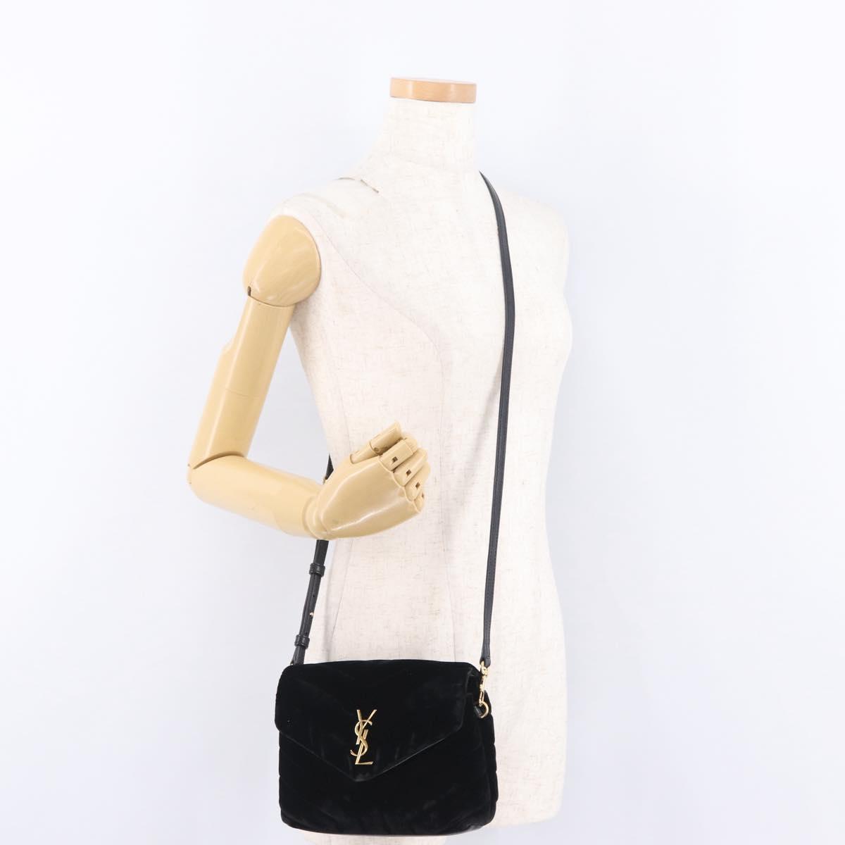 Saint Laurent Lulu Shoulder Bag Velvet Black Gold 467072 Auth BA16988V