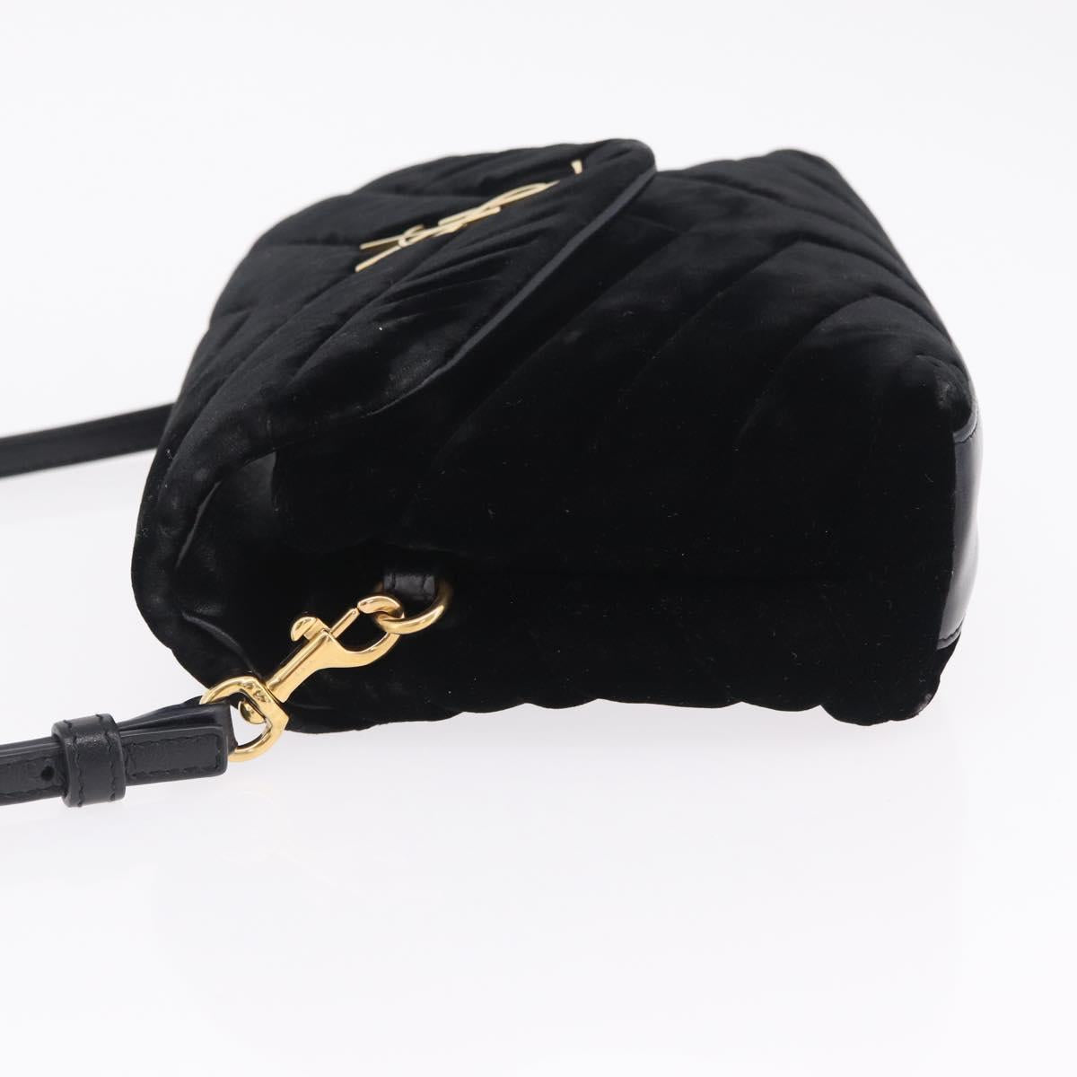 Saint Laurent Lulu Shoulder Bag Velvet Black Gold 467072 Auth BA16988V