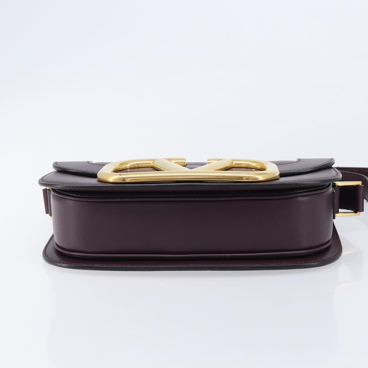 Valentino Super Vee Shoulder Bag Leather Bordeaux Gold Auth BA16991V