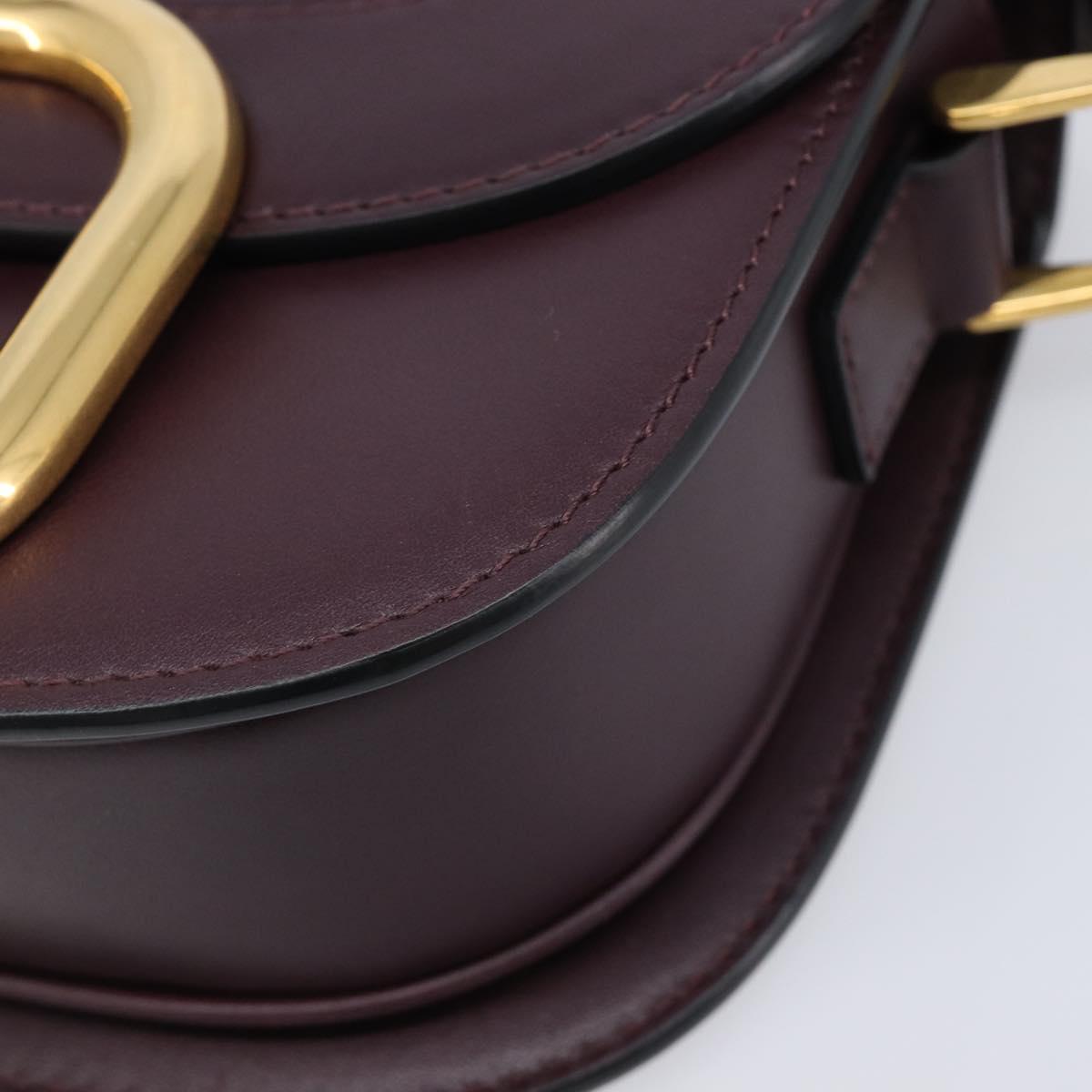 Valentino Super Vee Shoulder Bag Leather Bordeaux Gold Auth BA16991V