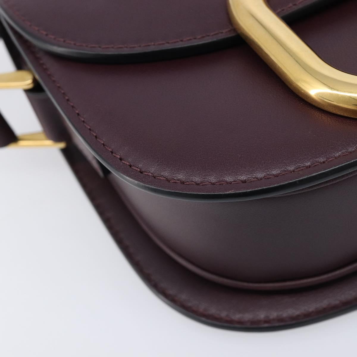 Valentino Super Vee Shoulder Bag Leather Bordeaux Gold Auth BA16991V