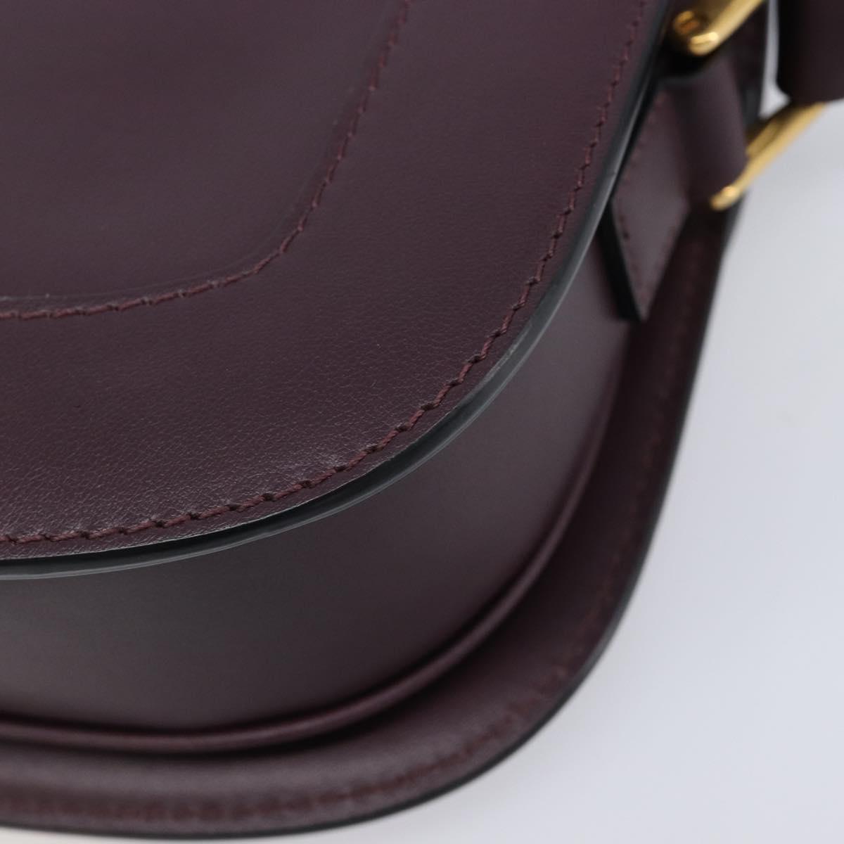Valentino Super Vee Shoulder Bag Leather Bordeaux Gold Auth BA16991V