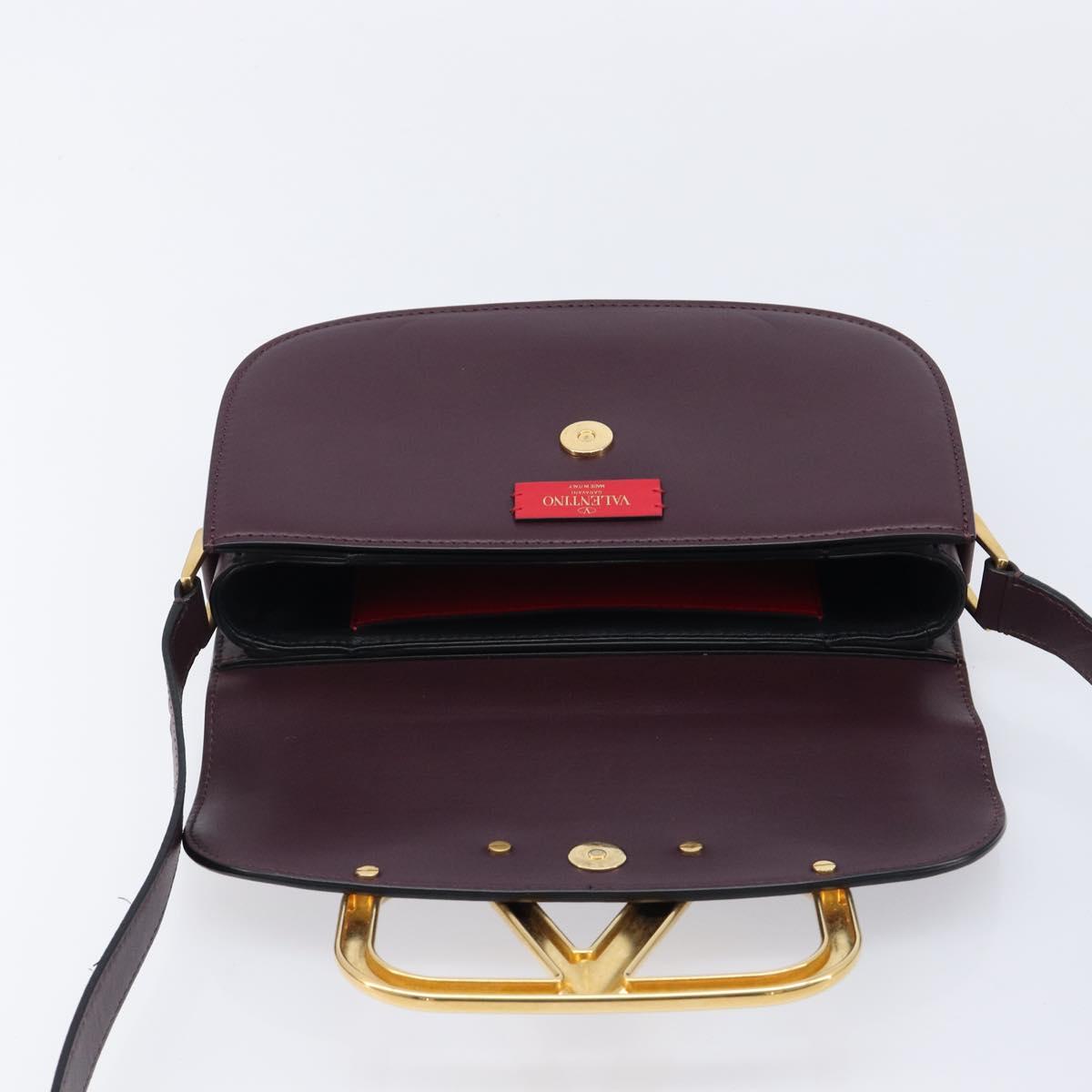 Valentino Super Vee Shoulder Bag Leather Bordeaux Gold Auth BA16991V
