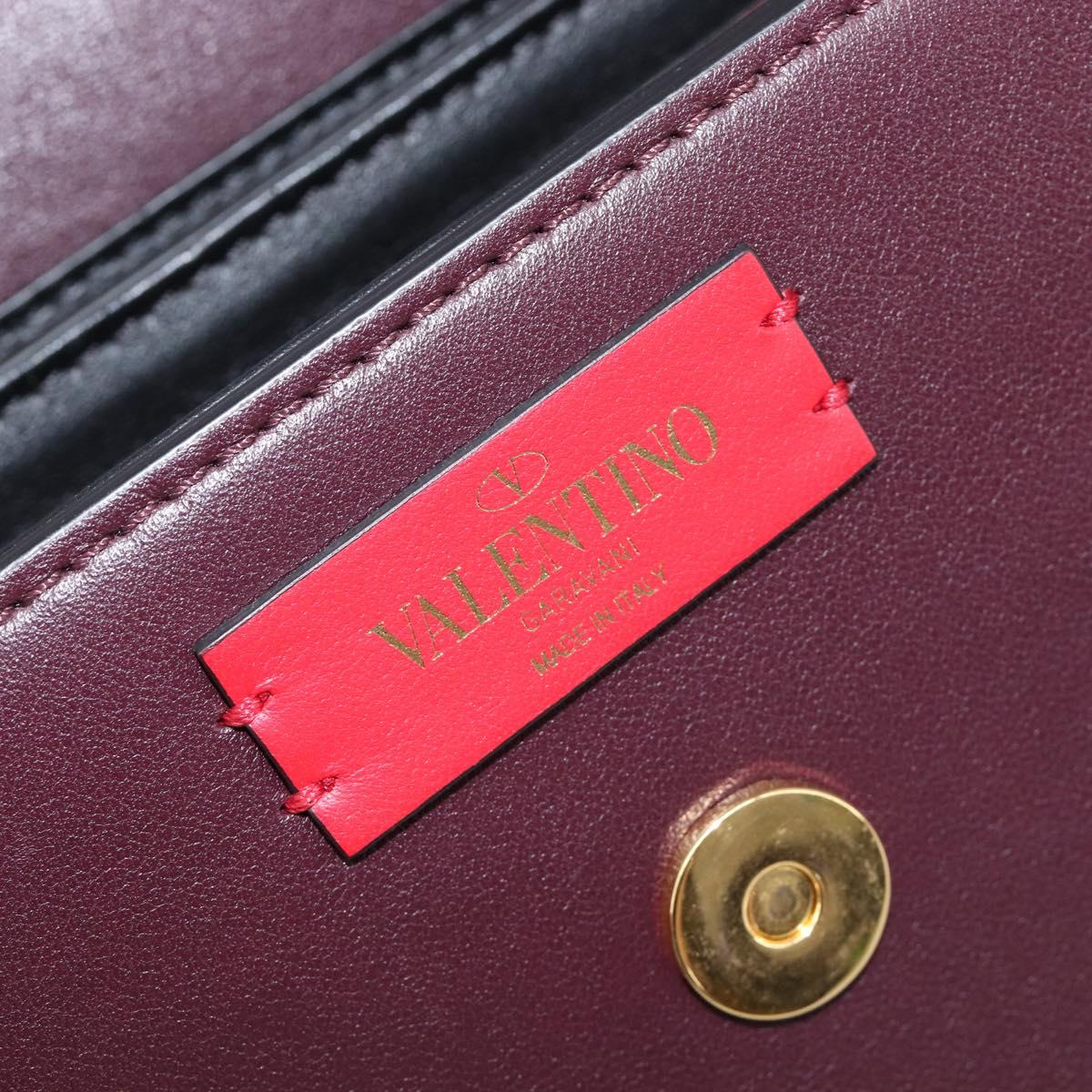 Valentino Super Vee Shoulder Bag Leather Bordeaux Gold Auth BA16991V