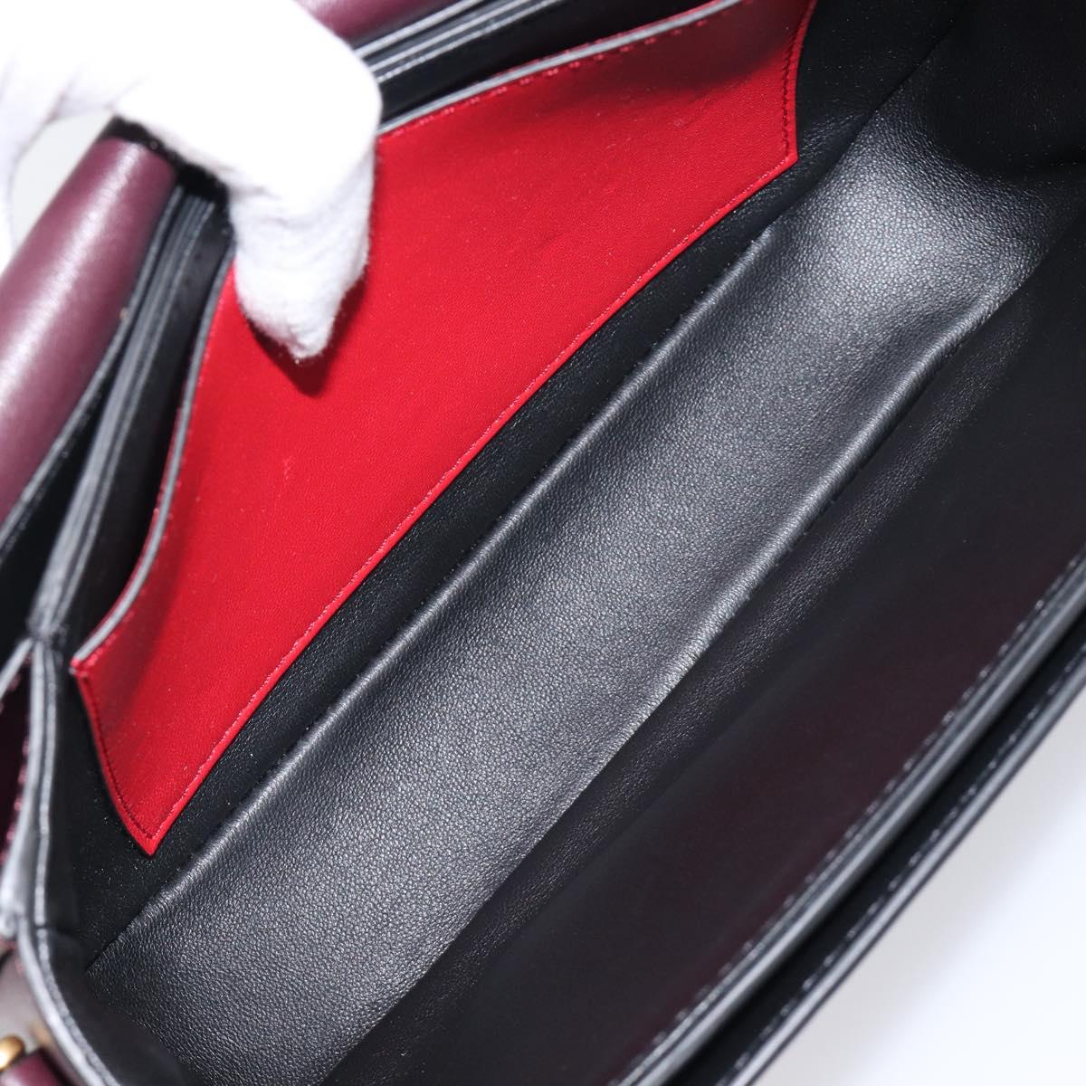 Valentino Super Vee Shoulder Bag Leather Bordeaux Gold Auth BA16991V
