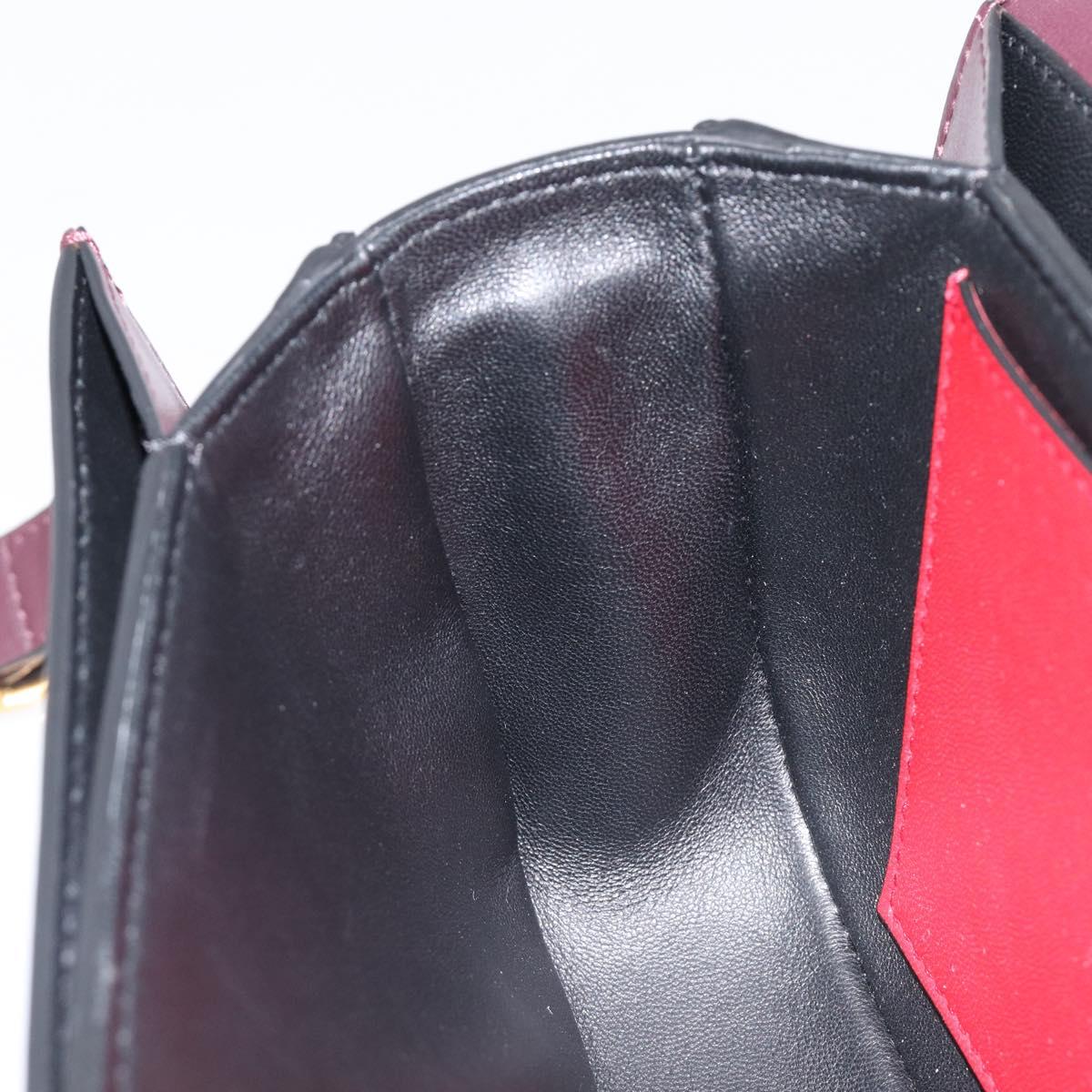 Valentino Super Vee Shoulder Bag Leather Bordeaux Gold Auth BA16991V
