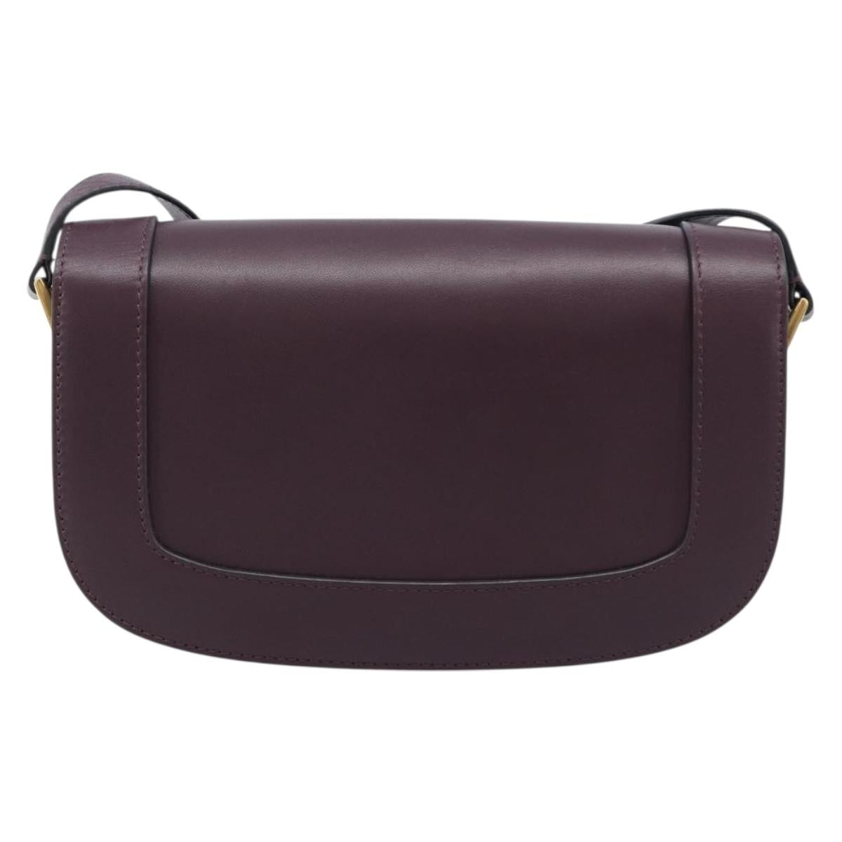 Valentino Super Vee Shoulder Bag Leather Bordeaux Gold Auth BA16991V