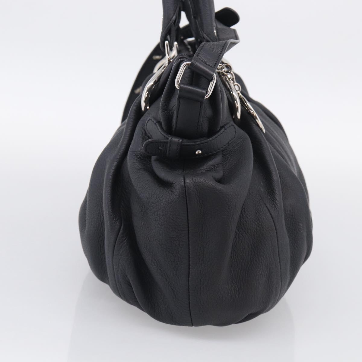 CELINE Pillow Small Hand Bag Leather 2way Black Silver Auth BA16996A