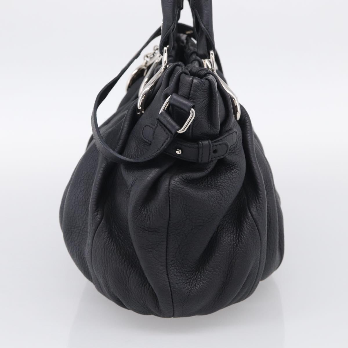 CELINE Pillow Small Hand Bag Leather 2way Black Silver Auth BA16996A