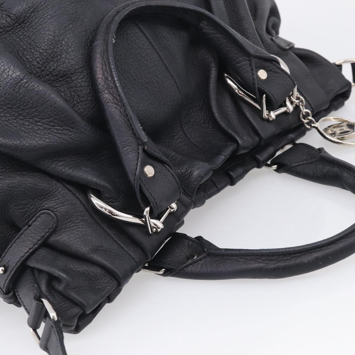 CELINE Pillow Small Hand Bag Leather 2way Black Silver Auth BA16996A