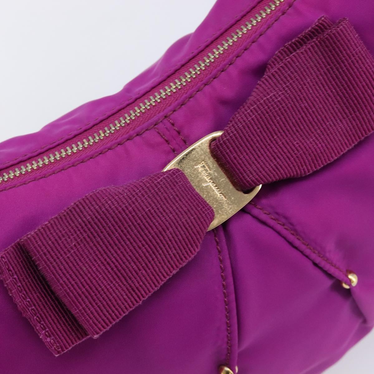 Salvatore Ferragamo Vala Hand Bag Nylon Purple Gold Auth BA16997A