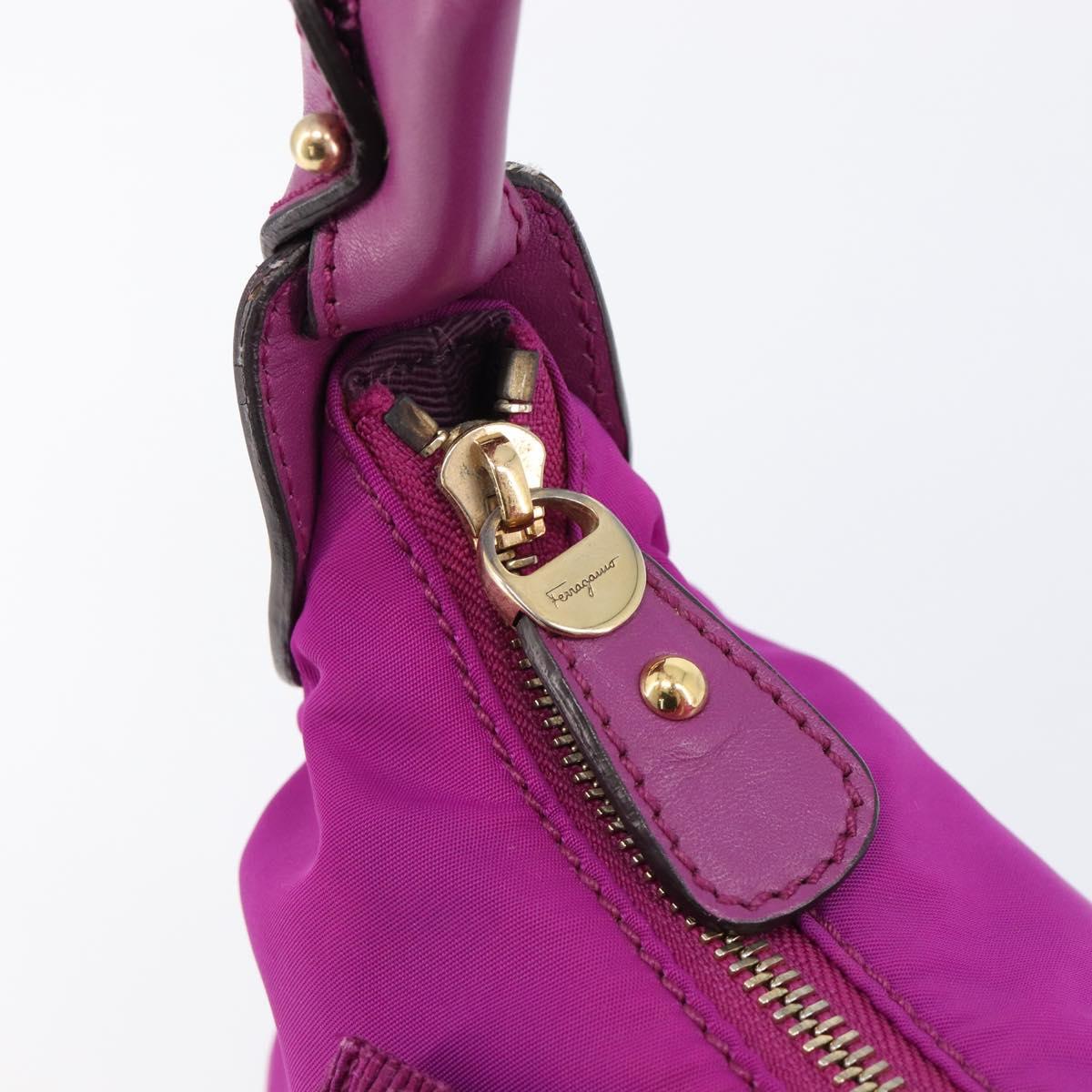 Salvatore Ferragamo Vala Hand Bag Nylon Purple Gold Auth BA16997A