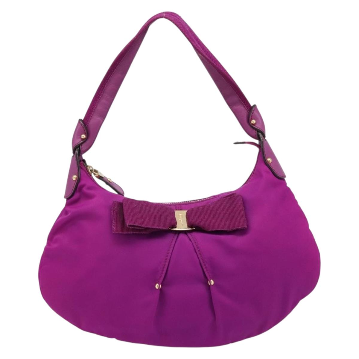 Salvatore Ferragamo Vala Hand Bag Nylon Purple Gold Auth BA16997A