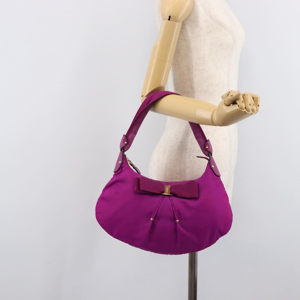 Salvatore Ferragamo Vala Hand Bag Nylon Purple Gold Auth BA16997A