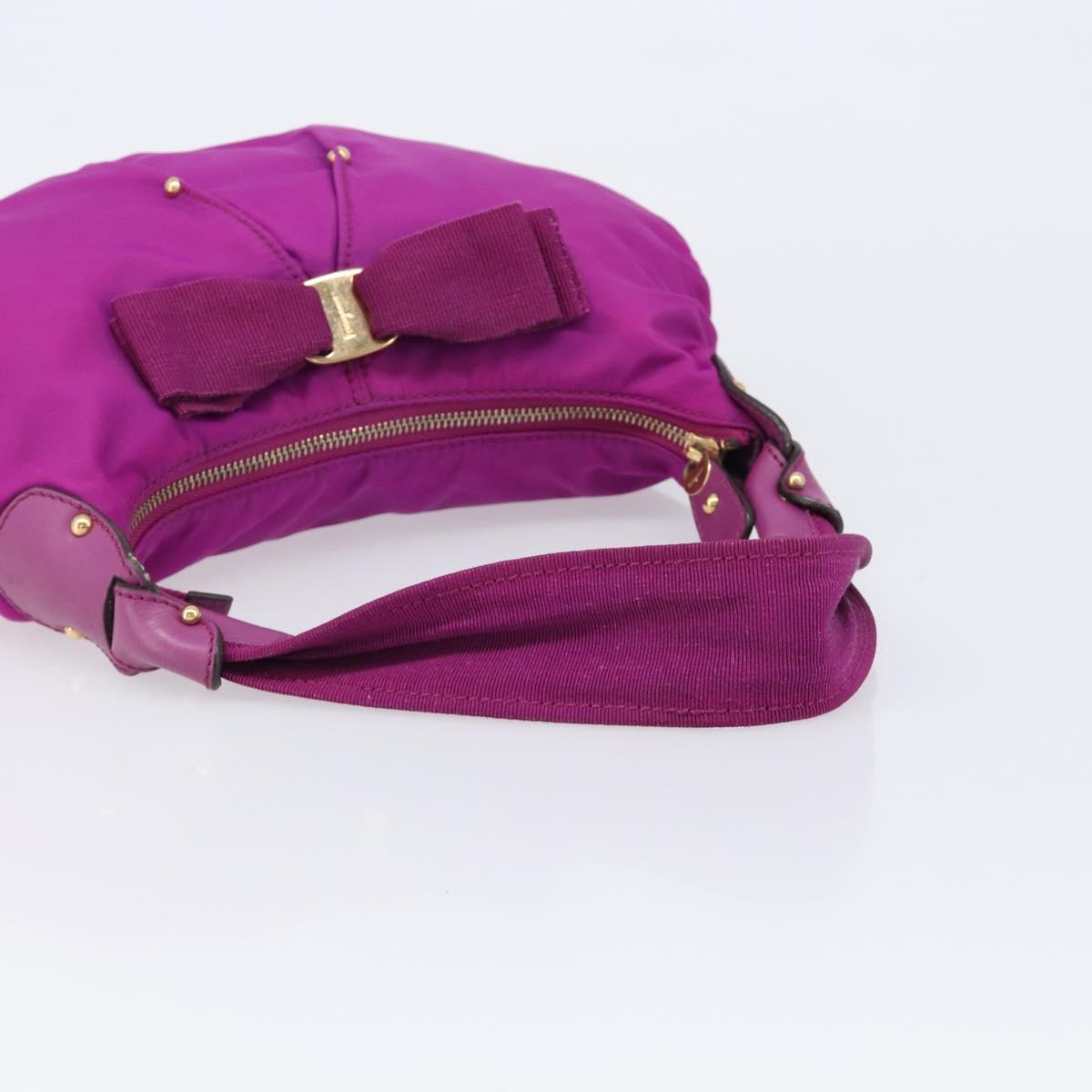 Salvatore Ferragamo Vala Hand Bag Nylon Purple Gold Auth BA16997A