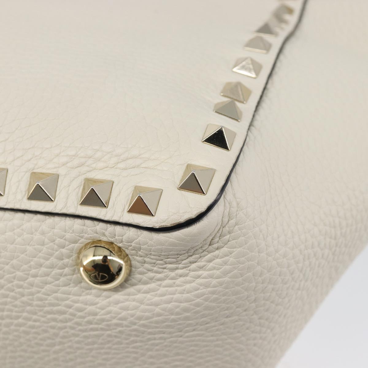 Valentino Rock Studs Hand Bag Leather 2way White Gold Auth BA16999A