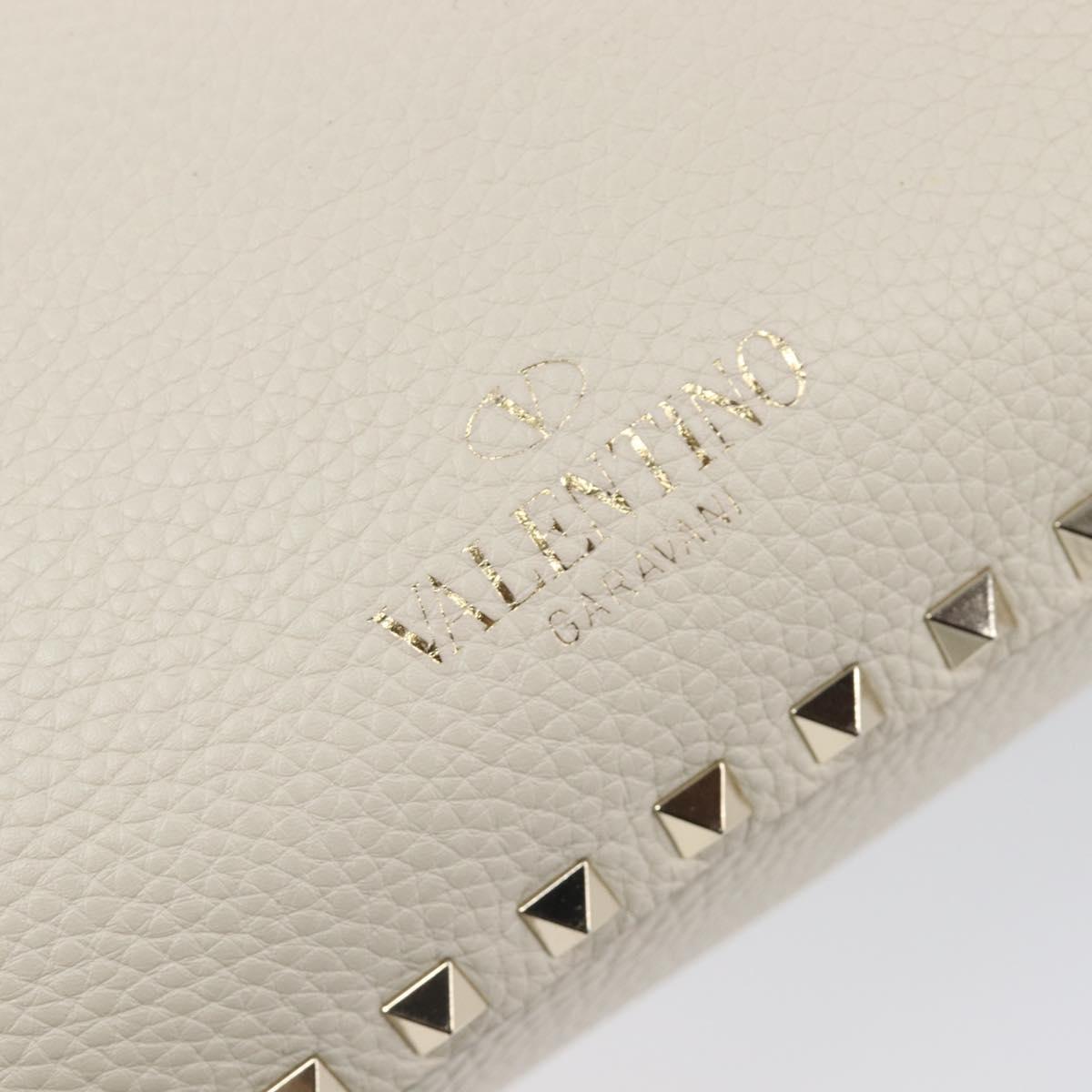 Valentino Rock Studs Hand Bag Leather 2way White Gold Auth BA16999A
