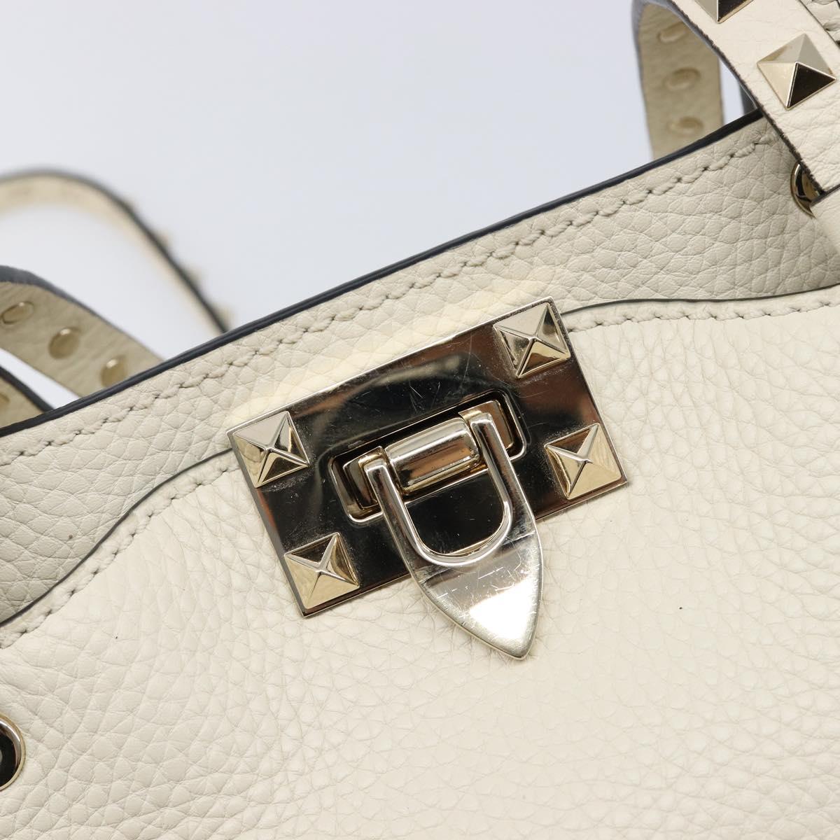 Valentino Rock Studs Hand Bag Leather 2way White Gold Auth BA16999A