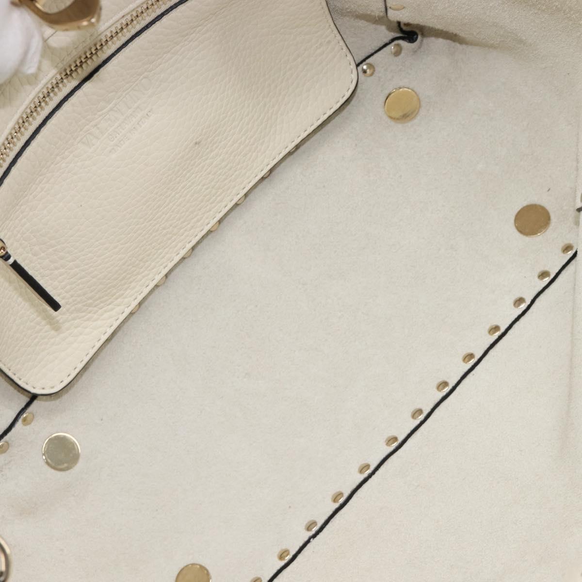 Valentino Rock Studs Hand Bag Leather 2way White Gold Auth BA16999A