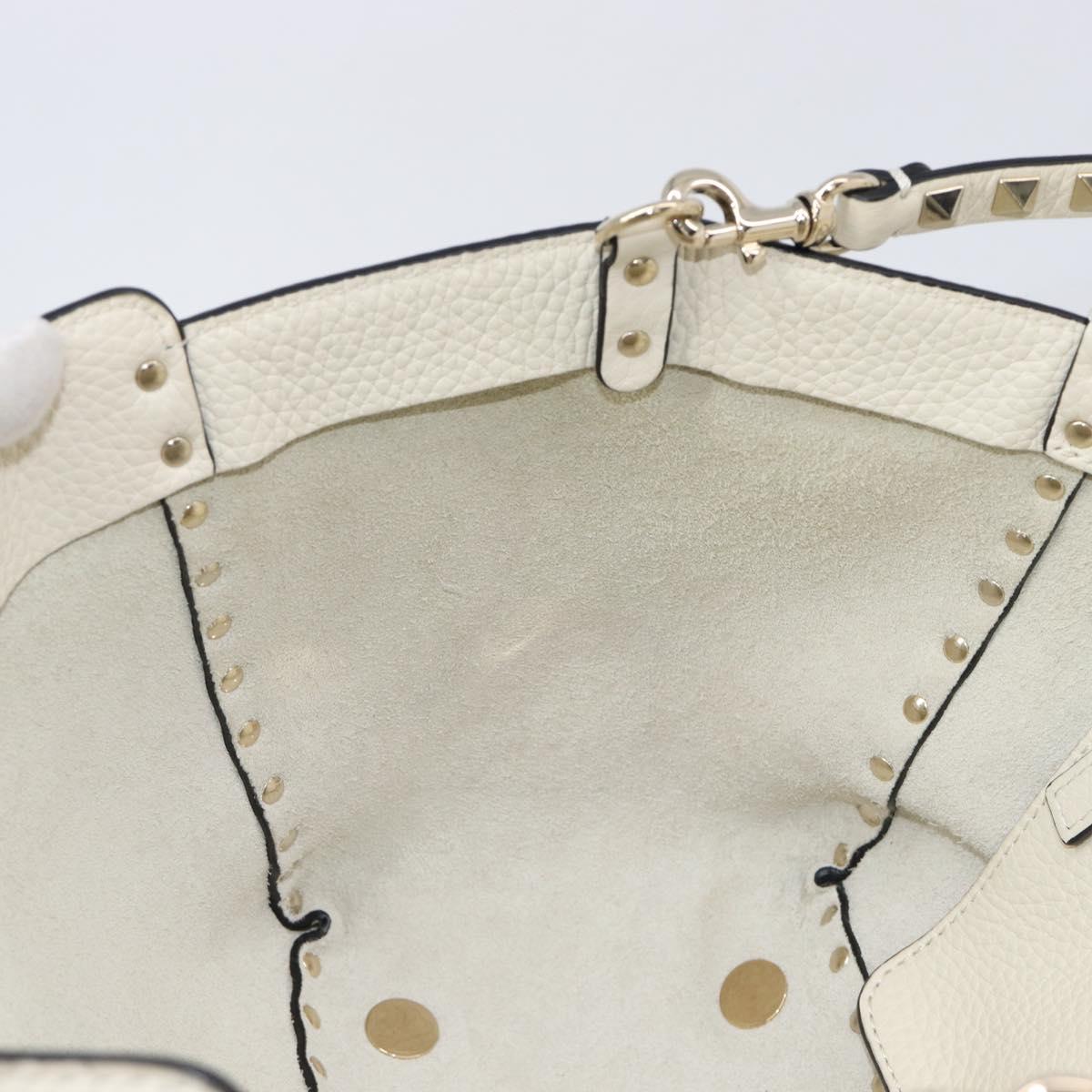 Valentino Rock Studs Hand Bag Leather 2way White Gold Auth BA16999A