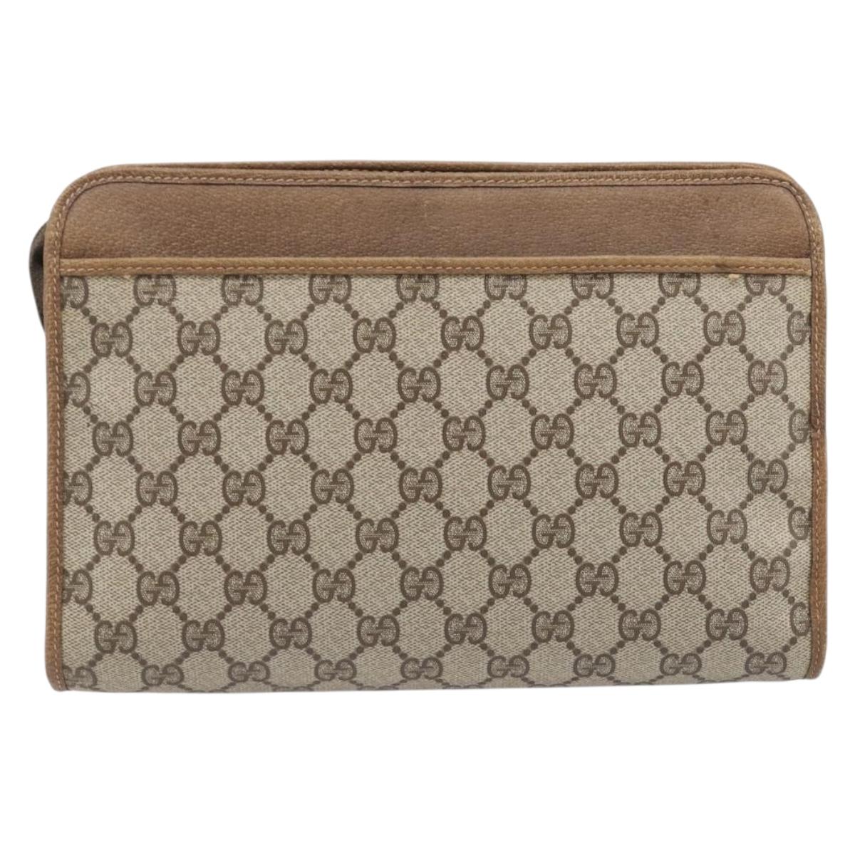 GUCCI GG Supreme Clutch Bag PVC Beige Gold 97 01 037 Auth BA17000