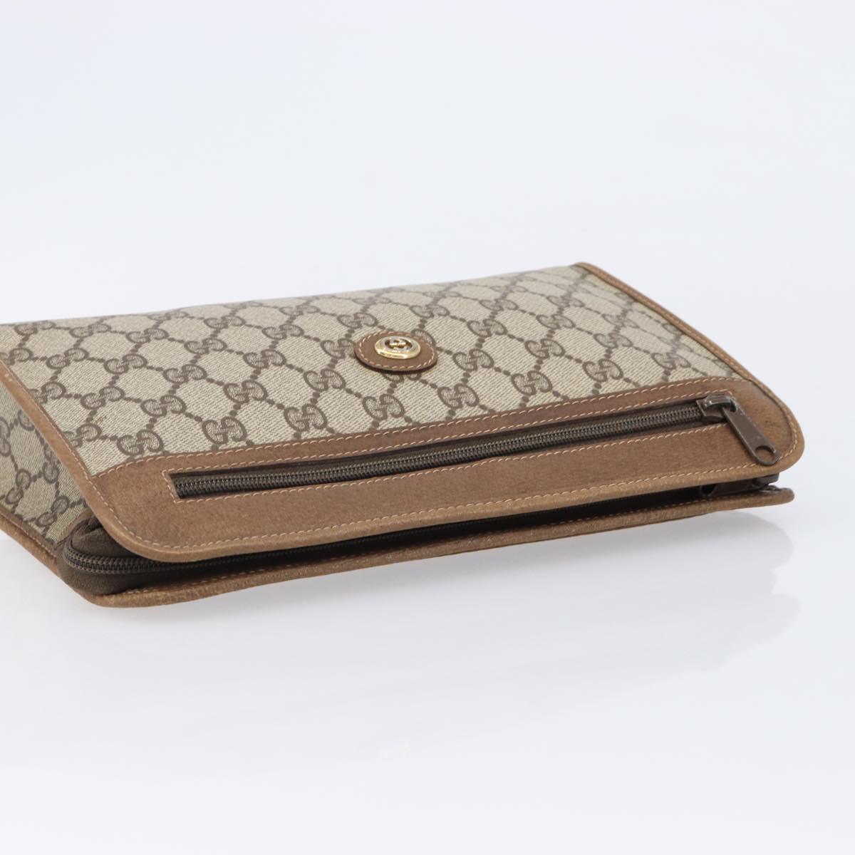 GUCCI GG Supreme Clutch Bag PVC Beige Gold 97 01 037 Auth BA17000