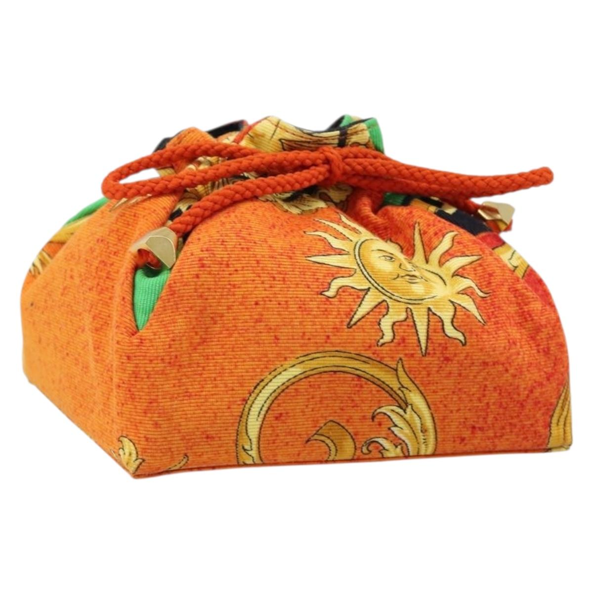 Gianni Versace Purse Pouch Canvas Orange Gold Auth BA17003A