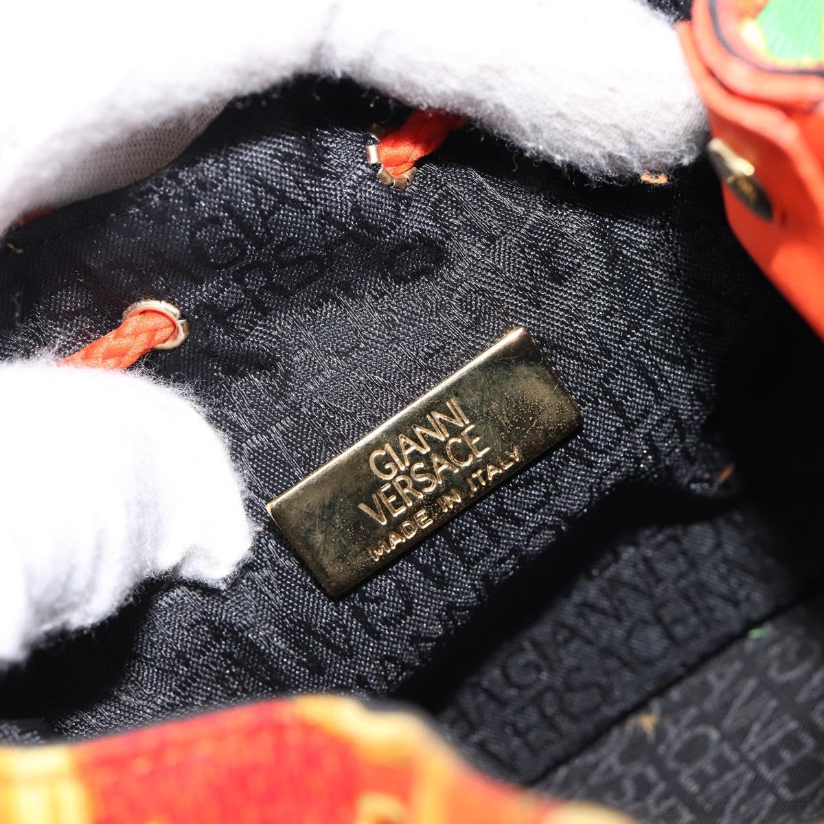 Gianni Versace Purse Pouch Canvas Orange Gold Auth BA17003A