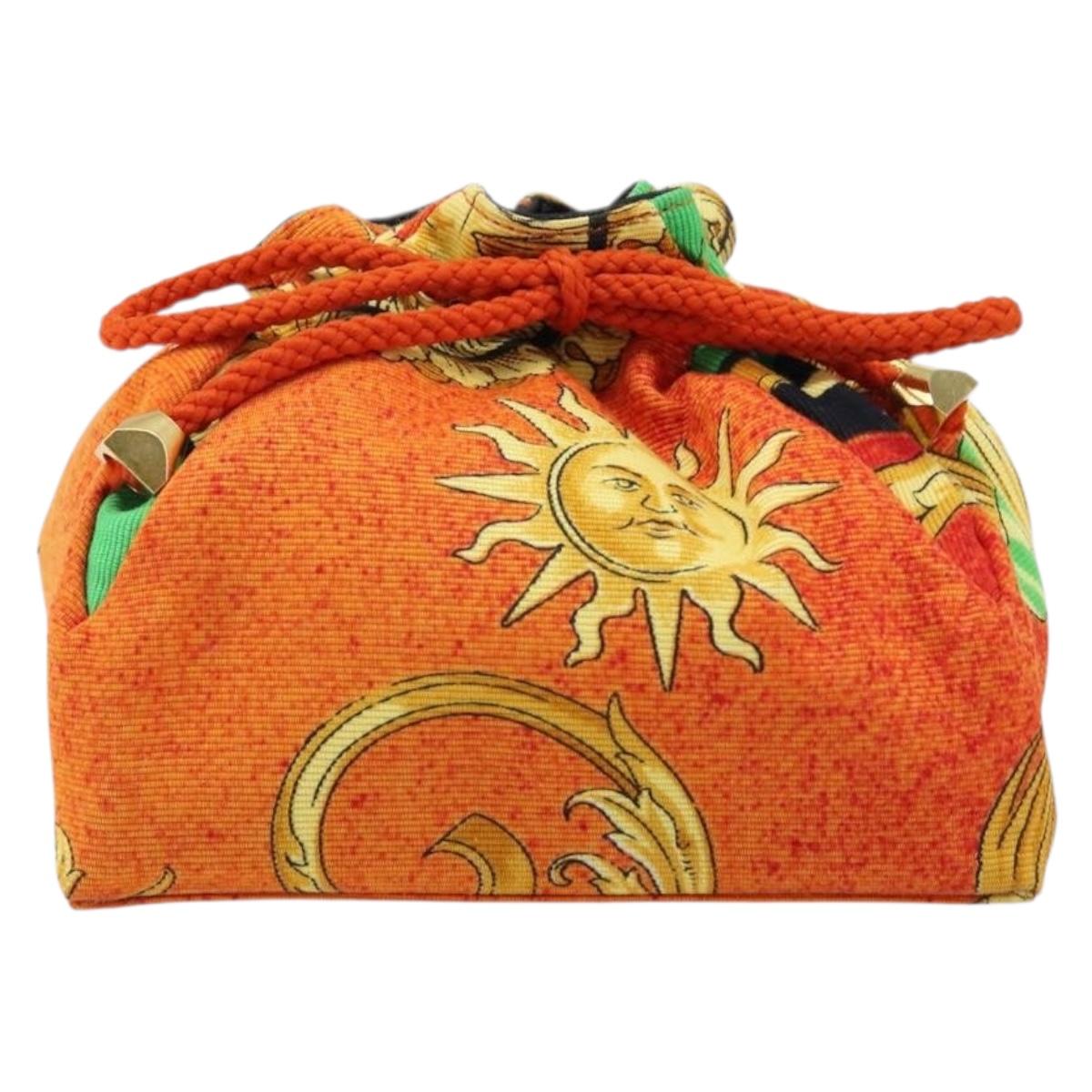 Gianni Versace Purse Pouch Canvas Orange Gold Auth BA17003A