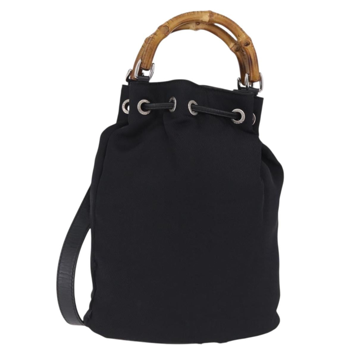 GUCCI Bamboo Hand Bag Nylon 2way Black Silver Auth BA17005