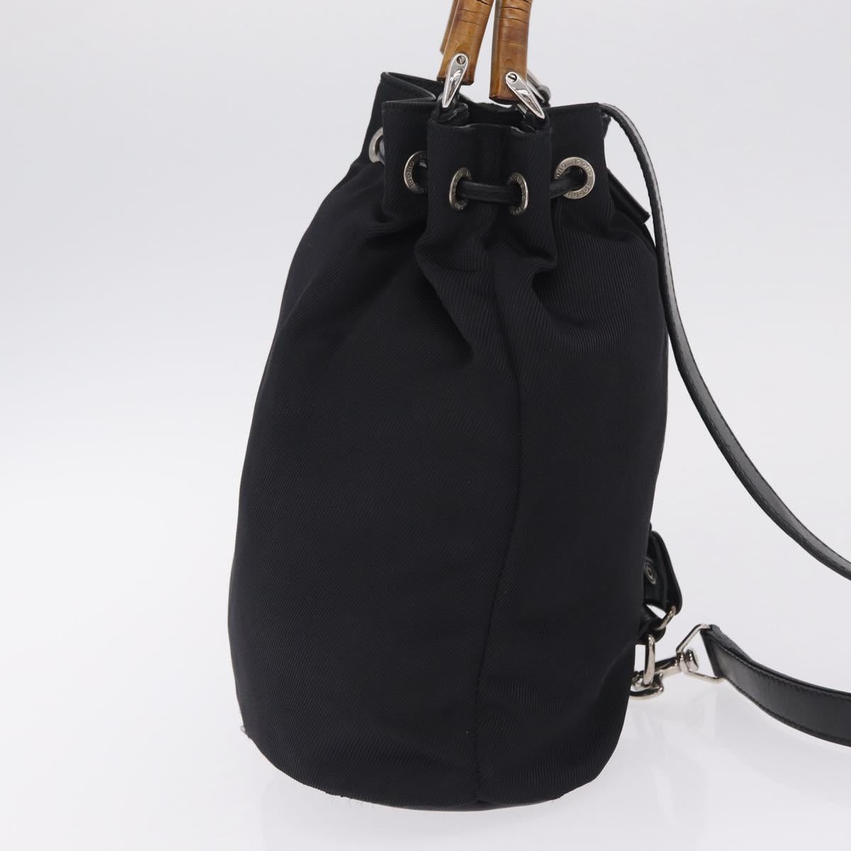 GUCCI Bamboo Hand Bag Nylon 2way Black Silver Auth BA17005