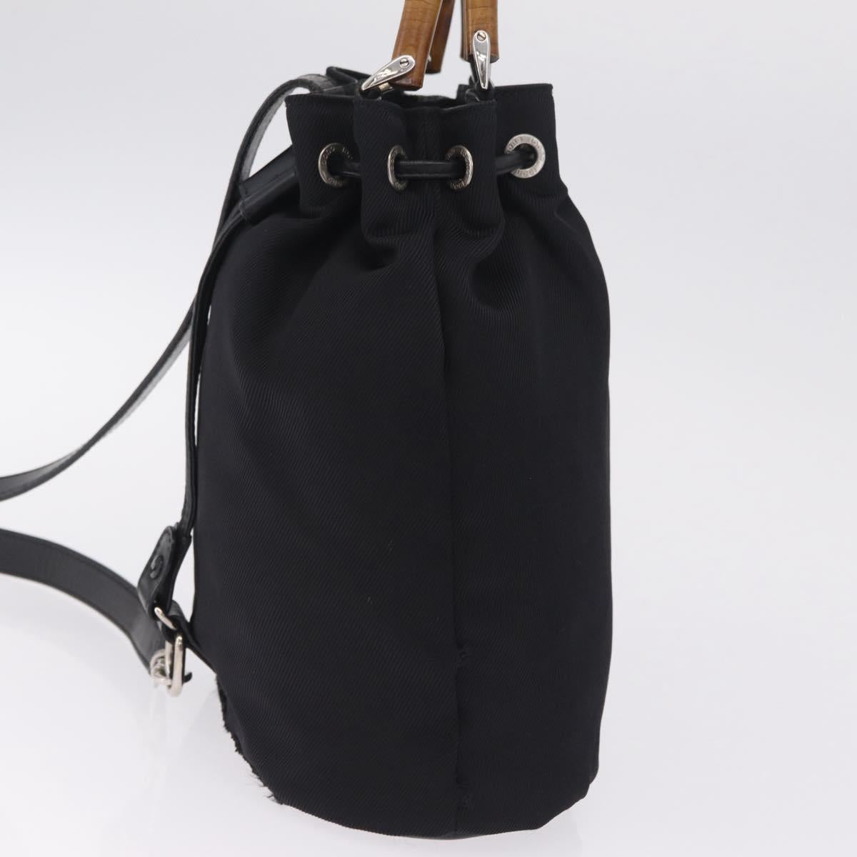 GUCCI Bamboo Hand Bag Nylon 2way Black Silver Auth BA17005