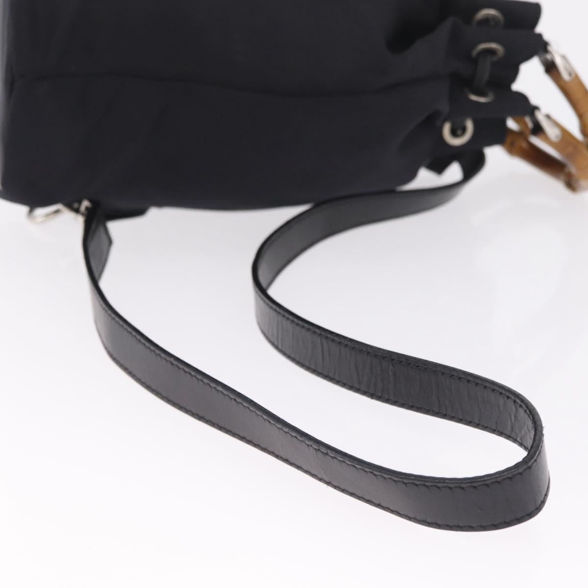 GUCCI Bamboo Hand Bag Nylon 2way Black Silver Auth BA17005