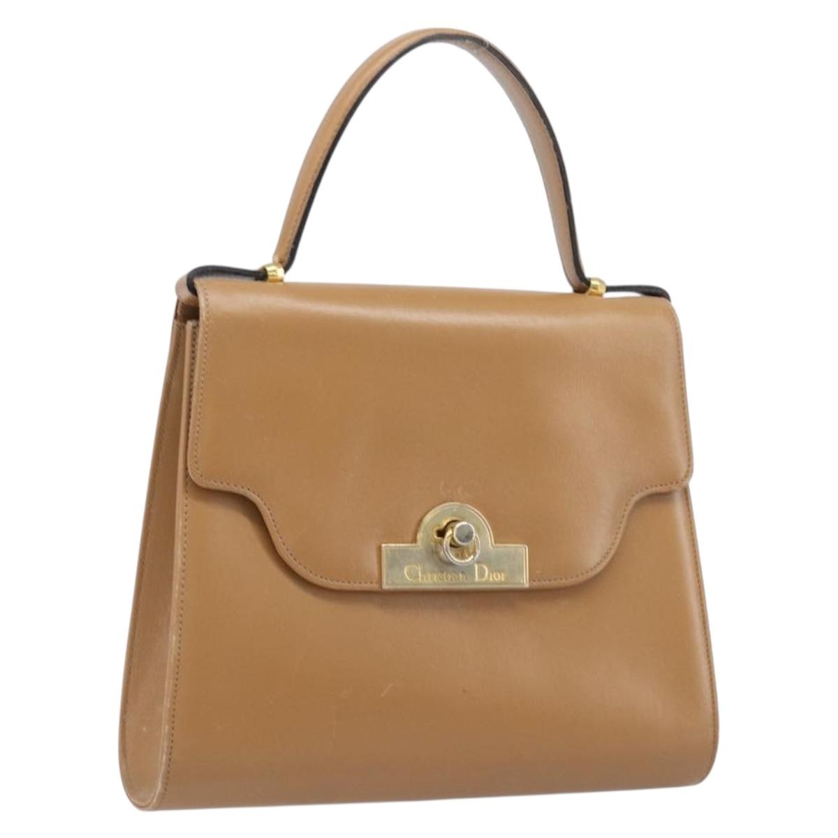 Christian Dior Hand Bag Leather Beige Gold Auth BA17007